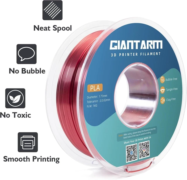 Alt view image 3 of 6 - GIANTARM Silk PLA Filament 1.75mm,Dual Color PLA Red Black 1KG
