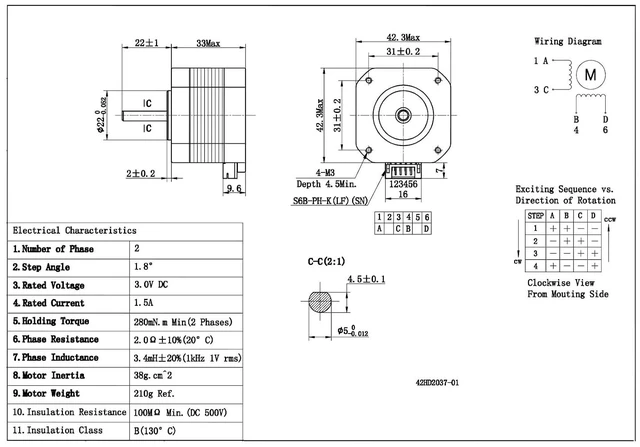 Alt view image 2 of 7 - Nema 17 Stepper Motor 42x40mm Body Bipolar 1.5A 400mN.m