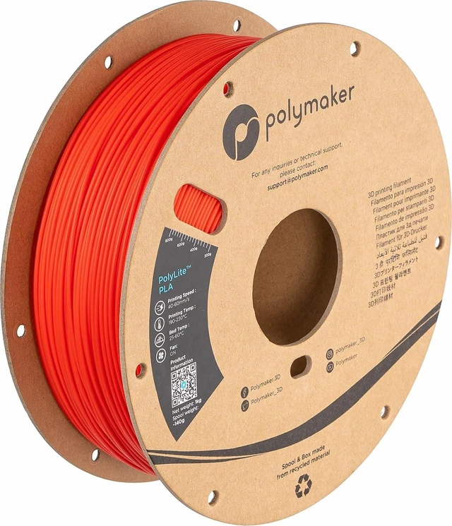 Main image of Polymaker PLA Filament 1.75mm Red 1KG Spool, Neatly Wound