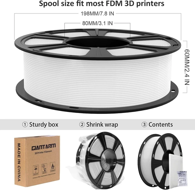 Alt view image 6 of 6 - GIANTARM 3D Printer Filament, White Pla Filament, 1Kg(2.2lbs) Spool, 1.75mm Dimension Accuracy +/- 0.03mm, 3D Printing Filament
