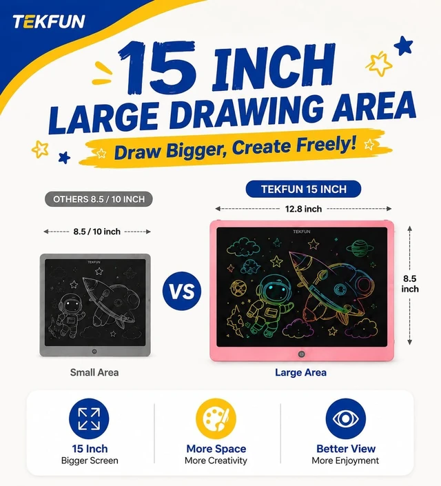 Alt view image 3 of 7 - TEKFUN 15 Inch LCD Writing Tablet for Girls Ages 312, Large Drawing Tablet for Kids, Screen-Free Writing Pad for Learning Quiet Time, Creative Christmas Gift for 3 4 5 6 7 8 Year Old Girl (Pink)