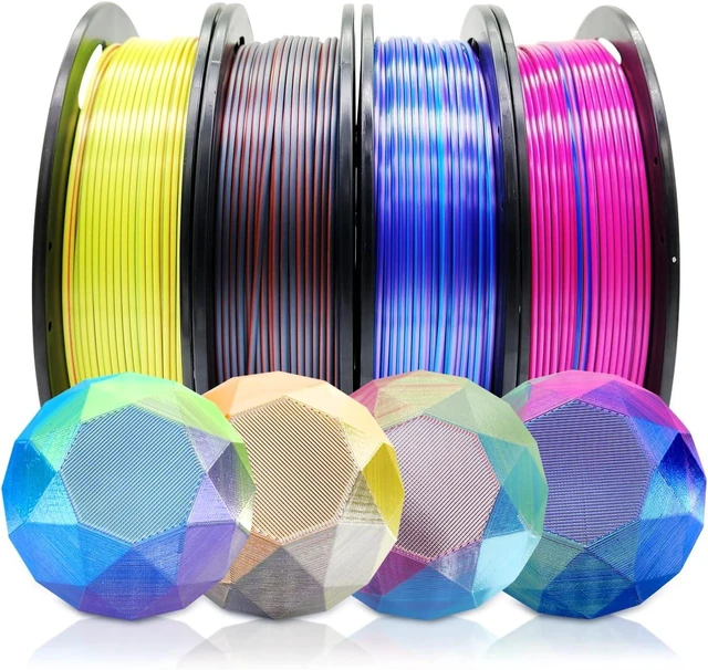 Main image of Reprapper PLA Filament 4 X 250g Color Pack, Triple Color Filament Coextrusion PLA 1.75mm for 3D Printer, 4 Spools Silk Rose/Blue/Green, red-blue1-gold, Purple/Blue/Yellow, Gold/Copper/Black