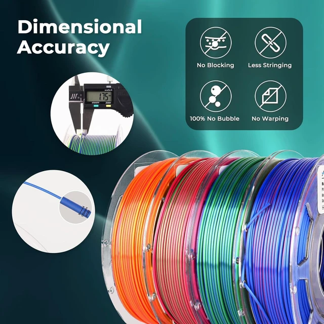 Alt view image 4 of 7 - AMOLEN Silk PLA 3D Printer Filament Bundle, Shiny Dual Color Filament 1.75mm Pack, Multi Color Change 3D Printing Filament for Most FDM 3D Printer, 4 Spools 200g Each