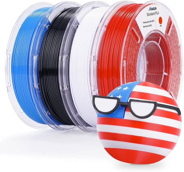 Main image of AMOLEN PLA 3D Printing Filament Bundle 1.75mm, Black White Red Blue 250g X 4 Spools Pack 3D Printier Filament, 1KG/2.2 lb in Total, Compatible with Most FDM Printer and 3D Pen