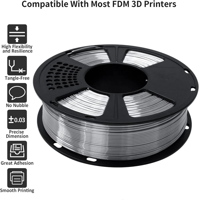 Alt view image 2 of 7 - GIANTARM Silk Metallic Silver PLA 3D Printer Filament 1kg Spool, 1.75mm Dimensional Accuracy +/-0.03mm, 1080 Feet per Roll, Vacuum Packaging