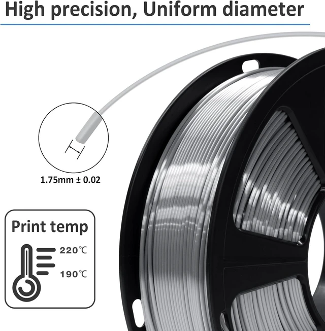 Alt view image 3 of 7 - GIANTARM Silk Metallic Silver PLA 3D Printer Filament 1kg Spool, 1.75mm Dimensional Accuracy +/-0.03mm, 1080 Feet per Roll, Vacuum Packaging