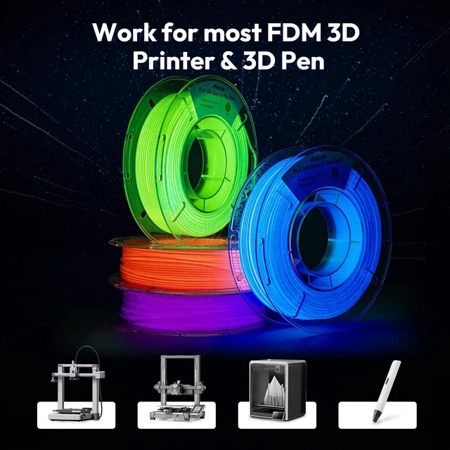 Alt view image 6 of 7 - AMOLEN Silk Glow in the Dark Filament Multicolor, Glow Filament Silk Green, Blue, Purple, Orange Red 1.75mm PLA Filament, Dimensional Accuracy +/- 0.02 mm, 200g X 4 Pack