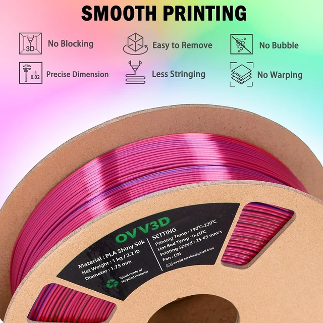 Alt view image 5 of 7 - OVV3D 3D Printer Filament, Tricolor PLA Filament 1.75mm Silk Rainbow Filament Blue Red Green, 3D Printing Accessories PLA Filament Multicolorfor Most FDM 3D Printers, 2.2lbs