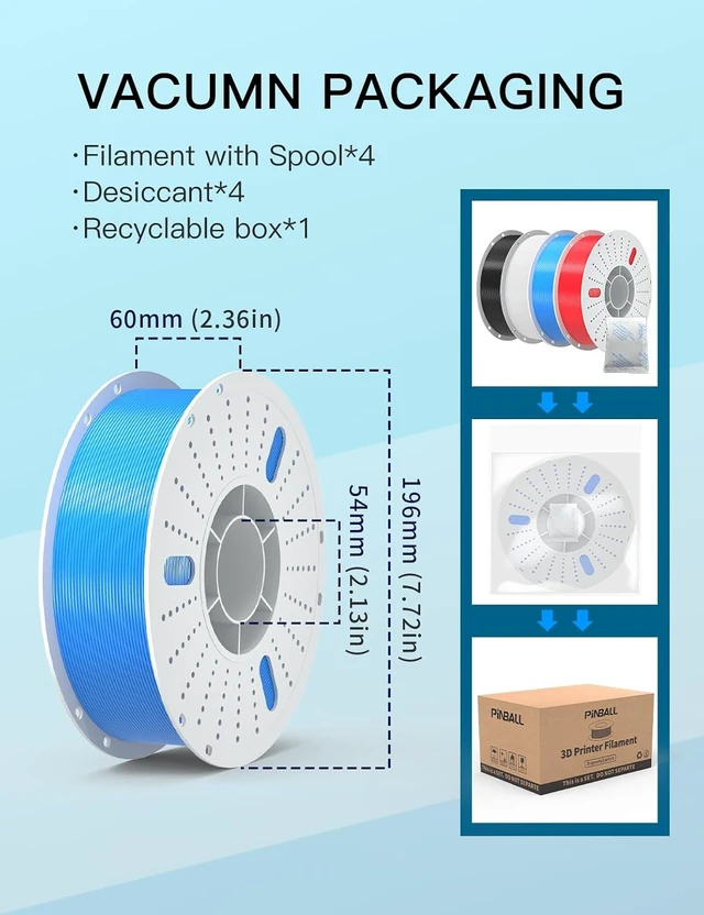 Alt view image 6 of 6 - PINBALL PETG 3D Printer Filament 1.75mm High Precision Durable Strong Filament Mith Better Flow Dimensional Accuracy +/- 0.02mm Suitable for Most FDM 3D Printers 4 Kilograms Black,White,Blue,Red