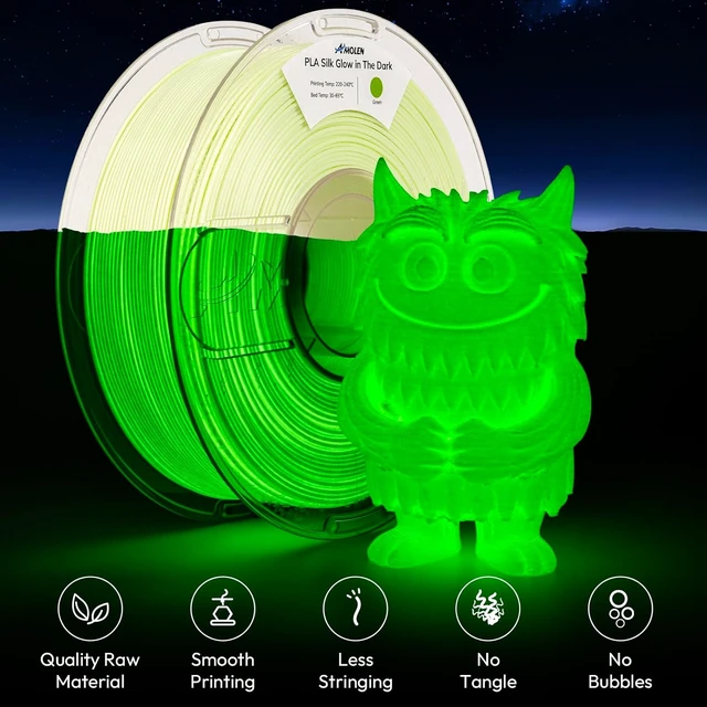 Alt view image 3 of 7 - Amolen Glow in the Dark Pla FilamentShiny Silk & Glow 3D Printer Filament Pla Glow Pla Filament 1.75mm Green, Best with UV Lamps, Dimensional Accuracy +/- 0.02 mm 1KG(2.2lb)