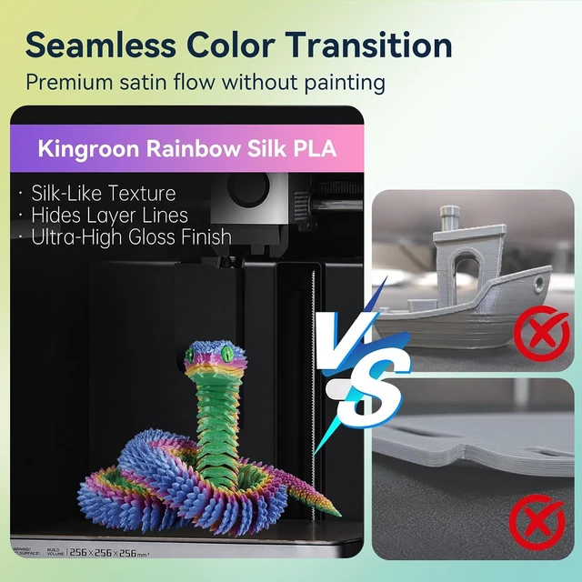 Alt view image 3 of 7 - Kingroon Silk PLA Filament 1.75mm Rainbow Filament 3D Printer Filament Color Changing Filament 1kg Dimensional Accuracy ±0.02mm,Fit Most 3D Printers(Lovely)