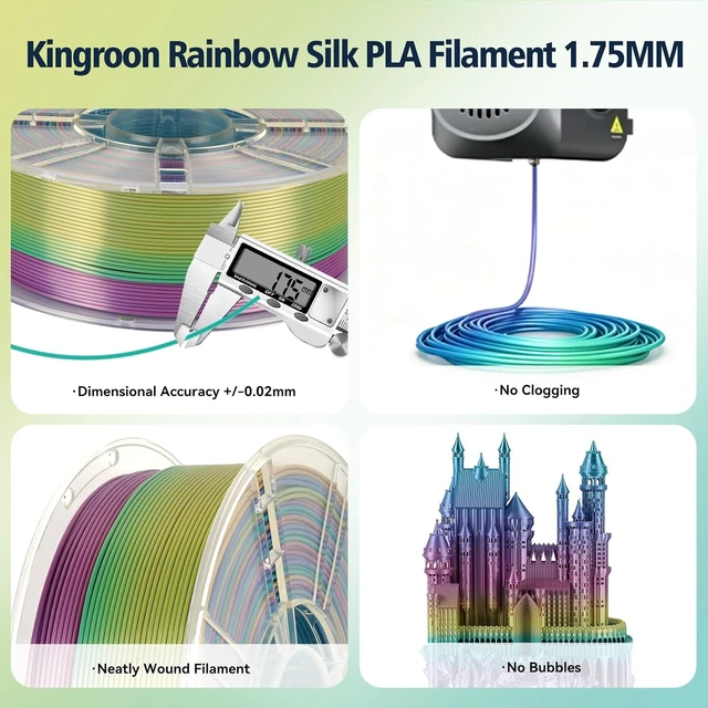 Alt view image 4 of 7 - Kingroon Silk PLA Filament 1.75mm Rainbow Filament 3D Printer Filament Color Changing Filament 1kg Dimensional Accuracy ±0.02mm,Fit Most 3D Printers(Lovely)