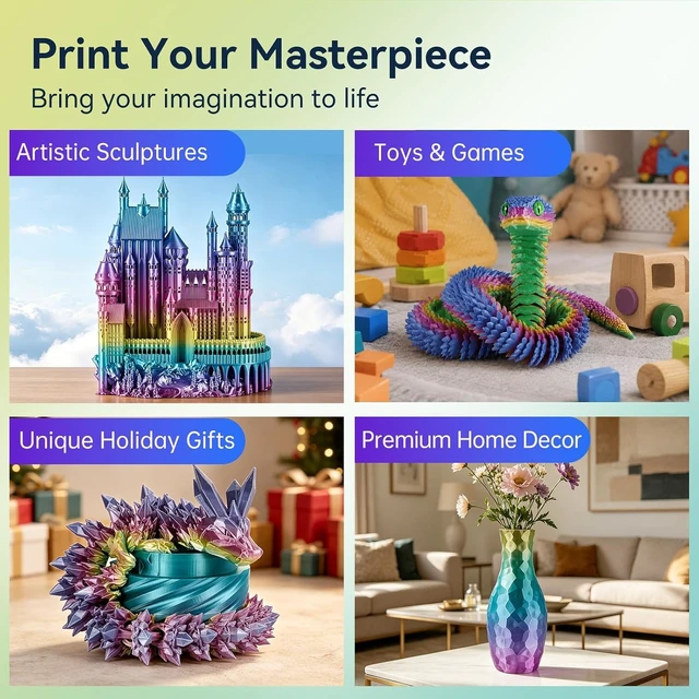 Alt view image 5 of 7 - Kingroon Silk PLA Filament 1.75mm Rainbow Filament 3D Printer Filament Color Changing Filament 1kg Dimensional Accuracy ±0.02mm,Fit Most 3D Printers(Lovely)