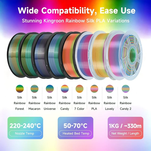 Alt view image 7 of 7 - Kingroon Silk PLA Filament 1.75mm Rainbow Filament 3D Printer Filament Color Changing Filament 1kg Dimensional Accuracy ±0.02mm,Fit Most 3D Printers(Lovely)