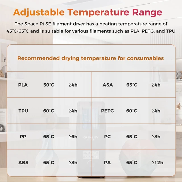 Alt view image 6 of 7 - Creality 2026 New Upgrade Filament Dryer Box Pro, Space Pi SE with High PTC Efficiency & Precision Sensor for 1KG Spools 45~65, 3D Printer Filament Dehydrator for PLA PETG ABS ASA TPU
