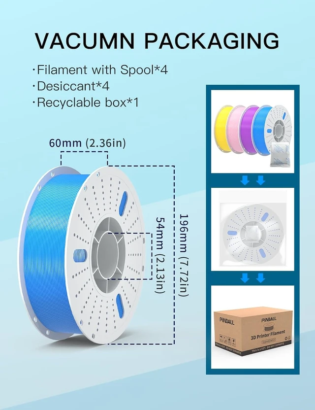 Alt view image 6 of 6 - PINBALL PETG 3D Printer Filament 1.75mm High Precision Durable Strong Filament Mith Better Flow Dimensional Accuracy +/- 0.02mm Suitable for Most FDM 3D Printers 4 Kilograms Yellow, Blue,Pink, Purple