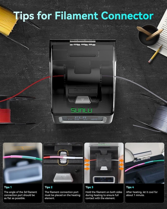 Alt view image 6 of 7 - SUNLU Official Filament Connector, Fast Heating Filament Splicer for 3D Printer Filament 1.75mm, Up to 240°C, Compatible with PLA PETG TPU ABS PA Nylon, Easy to Use, Pack with 200PCS PTFE Sleeve