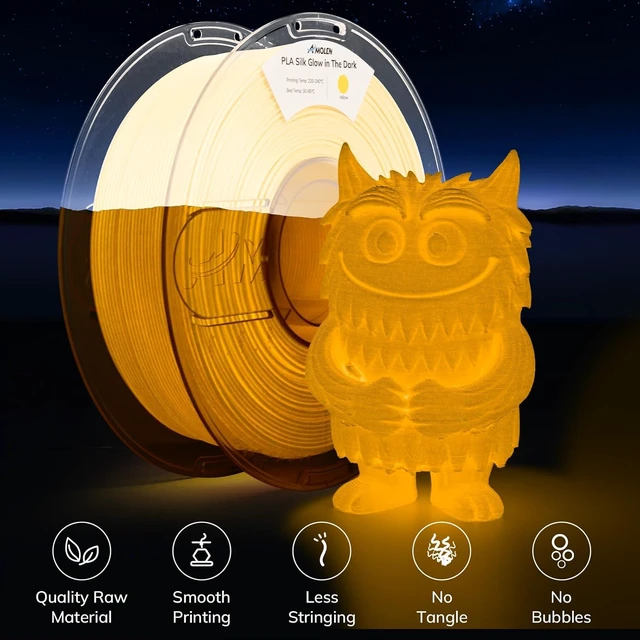 Alt view image 3 of 7 - AMOLEN Glow in the Dark Filament Multicolor, Silk Daily Glow Dark Filament Silk Yellow, Best with UV Lamps, 1.75mm PLA Filament, Dimensional Accuracy +/- 0.02 mm, 1kg