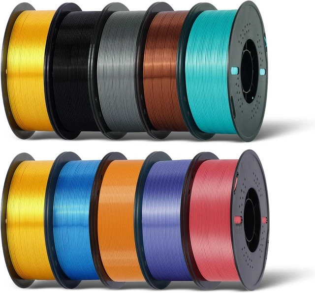 Main image of Kingroon Silk PLA Bundle 3D Printer Filament, Dimensional Accuracy +/- 0.03 mm, 10 kg Spool(22lbs), PLA Shiny Filament 1.75 mm2Gold+Orange+Green+Red+Yellow+Blue+Purple+Silver+Copper, Silk PLA