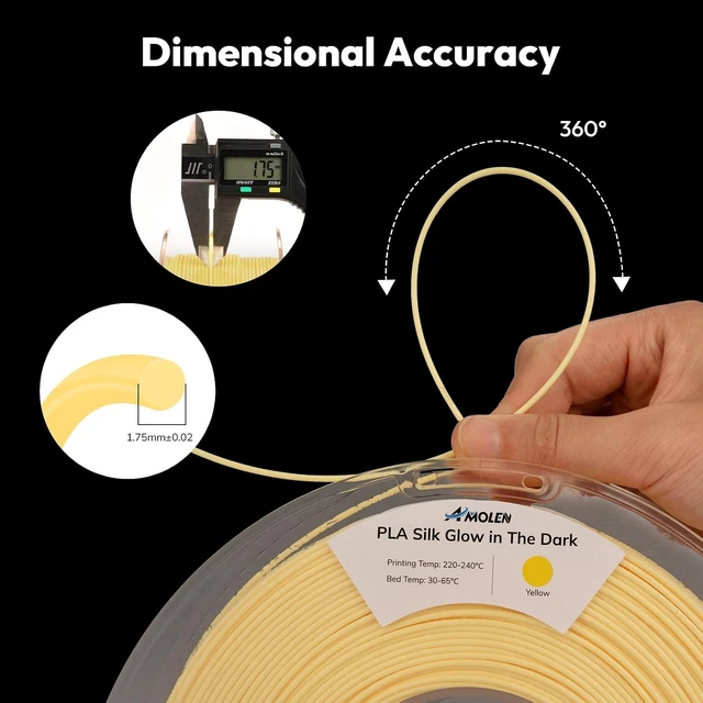 Alt view image 7 of 7 - AMOLEN Glow in the Dark Filament Multicolor, Silk Daily Glow Dark Filament Silk Yellow, Best with UV Lamps, 1.75mm PLA Filament, Dimensional Accuracy +/- 0.02 mm, 1kg