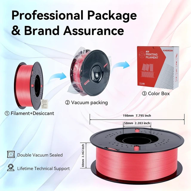 Alt view image 7 of 7 - Kingroon Silk PLA Bundle 3D Printer Filament, Dimensional Accuracy +/- 0.03 mm, 10 kg Spool(22lbs), PLA Shiny Filament 1.75 mm2Gold+Orange+Green+Red+Yellow+Blue+Purple+Silver+Copper, Silk PLA