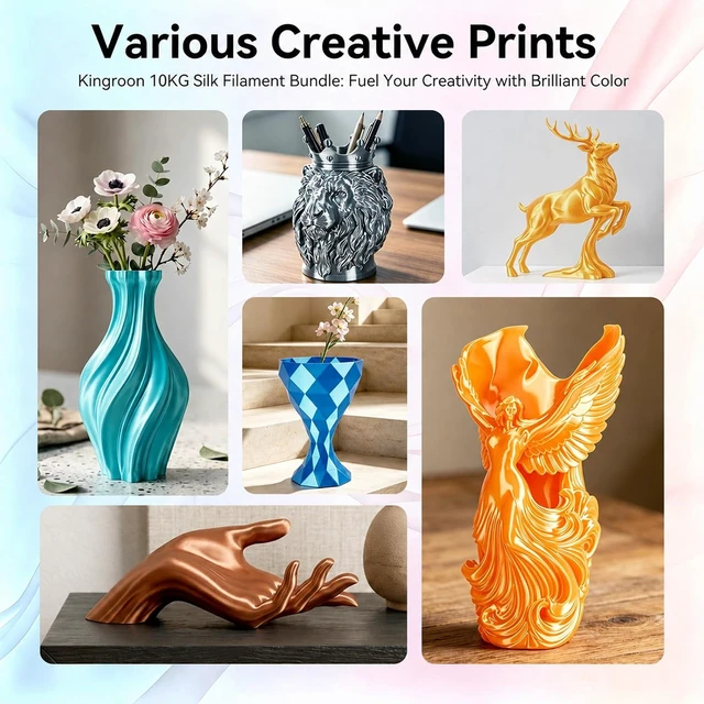 Alt view image 6 of 7 - Kingroon Silk PLA Bundle 3D Printer Filament, Dimensional Accuracy +/- 0.03 mm, 10 kg Spool(22lbs), PLA Shiny Filament 1.75 mm2Gold+Orange+Green+Red+Yellow+Blue+Purple+Silver+Copper, Silk PLA