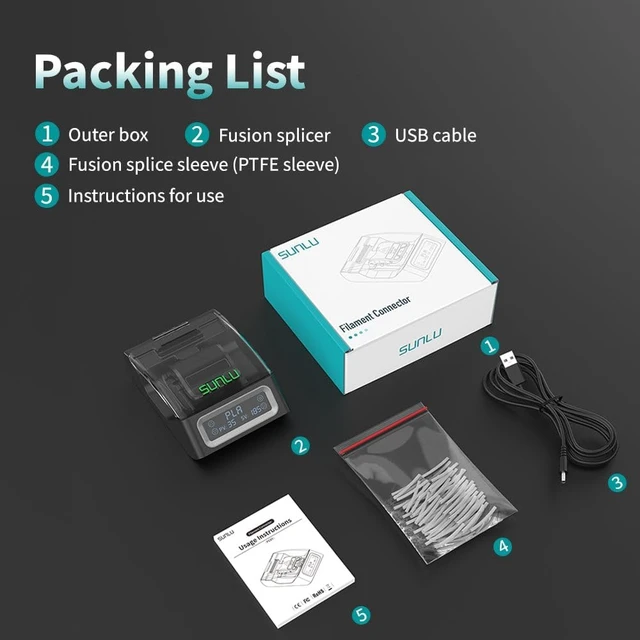 Alt view image 4 of 7 - SUNLU Filament Connector, Filament Splicer with 200Pcs PTFE Sleeve for 3D Printer Filament 1.75mm, Fast Heating Up to 240°C, Compatible with PLA PETG TPU ABS PA Nylon