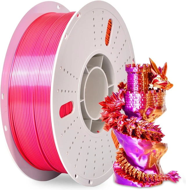 Main image of PINBALL Silk PLA 3D Printer Filament 1.75mm Shiny Silk Tricolor Filament 3D Printing PLA Filament Dimensional Accuracy +/- 0.02mm 1 KG Silk Golden-Purple-Red