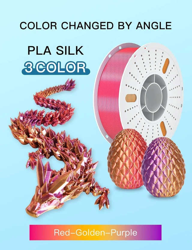 Alt view image 2 of 7 - PINBALL Silk PLA 3D Printer Filament 1.75mm Shiny Silk Tricolor Filament 3D Printing PLA Filament Dimensional Accuracy +/- 0.02mm 1 KG Silk Golden-Purple-Red
