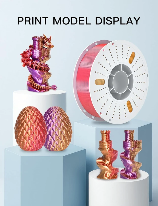 Alt view image 6 of 7 - PINBALL Silk PLA 3D Printer Filament 1.75mm Shiny Silk Tricolor Filament 3D Printing PLA Filament Dimensional Accuracy +/- 0.02mm 1 KG Silk Golden-Purple-Red