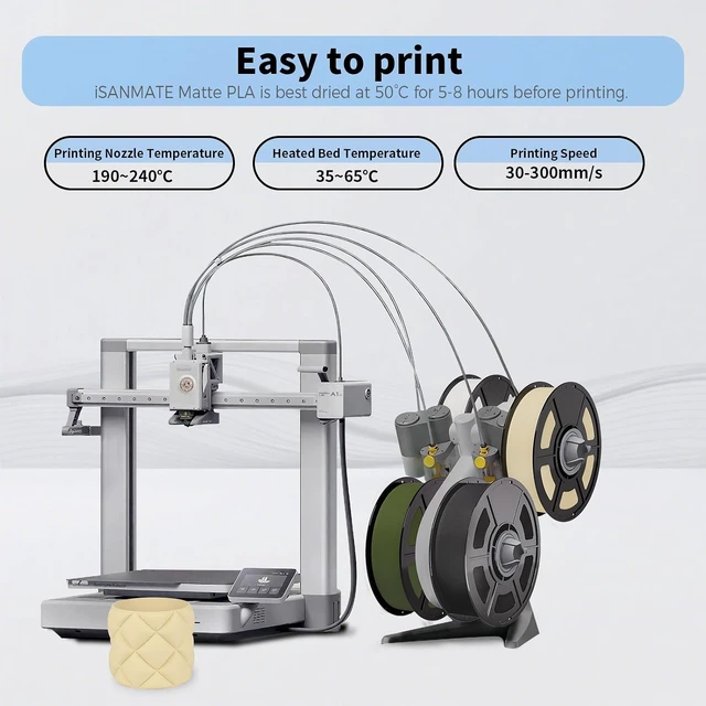 Alt view image 5 of 7 - iSANMATE Matte PLA Beige Tan Skin Filament 1.75mm 30-300mm/s 1KG for Bambu