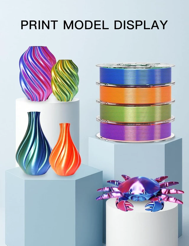 Alt view image 6 of 7 - PINBALL Silk Dual Color PLA 3D Printer Filament Bundle 1.75mm, Shiny Multi-Color Changed by Angle PLA Filament, 250g Spool, 4 Rolls, Blue-red+Golden-Green+Golden-red+Blue-Green