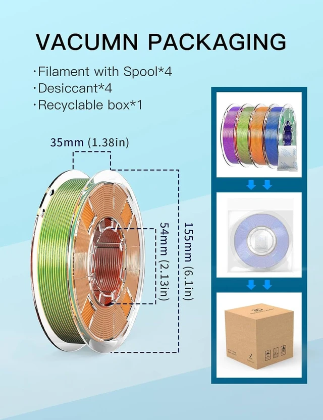 Alt view image 7 of 7 - PINBALL Silk Dual Color PLA 3D Printer Filament Bundle 1.75mm, Shiny Multi-Color Changed by Angle PLA Filament, 250g Spool, 4 Rolls, Blue-red+Golden-Green+Golden-red+Blue-Green