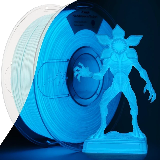 Main image of AMOLEN 3D Printer Filament 1.75mm PLA Glow in the Dark & Silk Blue, 1KG