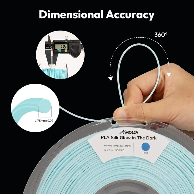 Alt view image 7 of 7 - AMOLEN 3D Printer Filament 1.75mm PLA Glow in the Dark & Silk Blue, 1KG