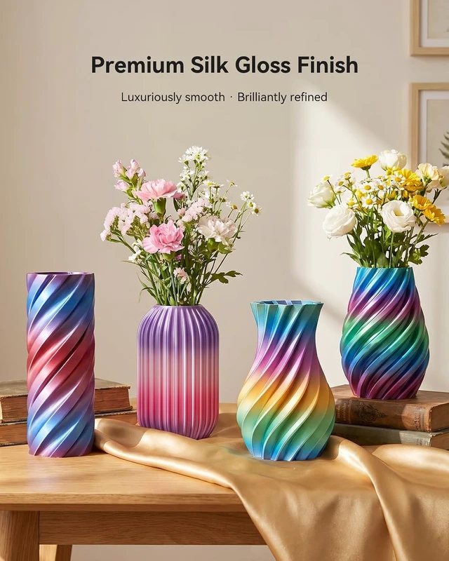 Alt view image 2 of 7 - SUNLU Silk PLA+ Filament 1.75mm Multicolor 250gx8, Silky Glossy PLA Plus 3D Printer Filament Bundle for Bambu Lab 3D Printers, 6 Rainbow Series+Gold+Silver
