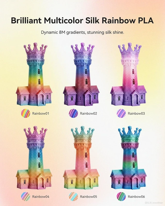 Alt view image 4 of 7 - SUNLU Silk PLA+ Filament 1.75mm Multicolor 250gx8, Silky Glossy PLA Plus 3D Printer Filament Bundle for Bambu Lab 3D Printers, 6 Rainbow Series+Gold+Silver