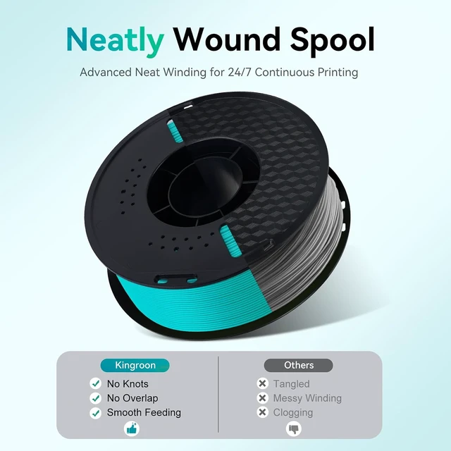 Alt view image 4 of 7 - Kingroon PLA Filament 1.75mm, 1kg Spool (2.2lbs), +/- 0.02mm Tolerance, Smooth 3D Printing Filament, Fits for Most FDM 3D Printers, Turquoise Green
