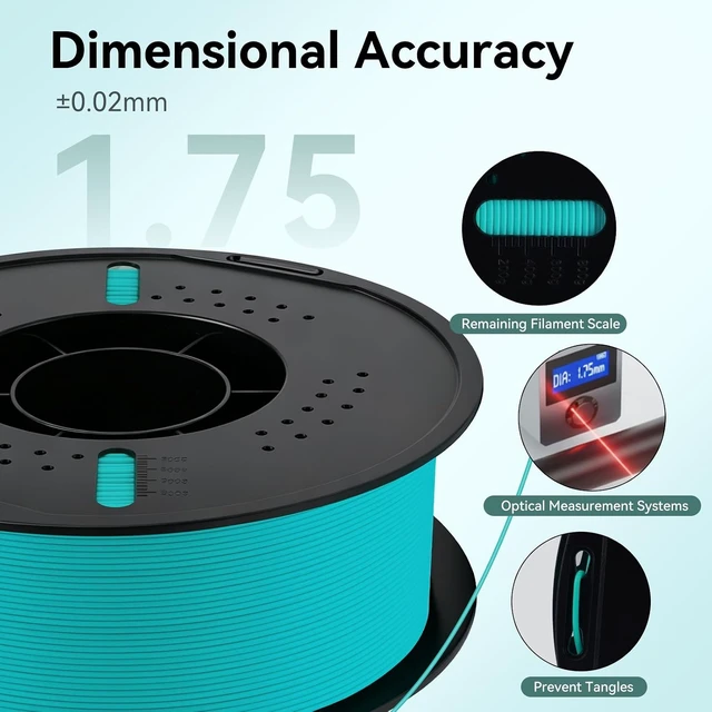 Alt view image 5 of 7 - Kingroon PLA Filament 1.75mm, 1kg Spool (2.2lbs), +/- 0.02mm Tolerance, Smooth 3D Printing Filament, Fits for Most FDM 3D Printers, Turquoise Green