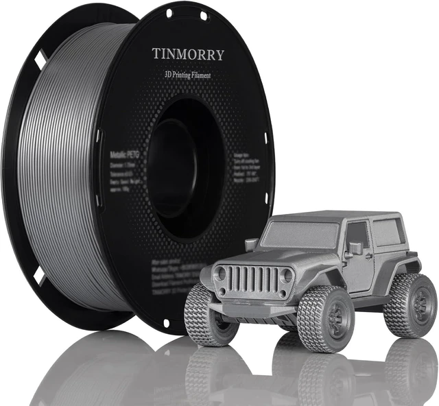 Main image of TINMORRY Metallic PETG Filament 1.75mm, 1 KG, Metallic Silver