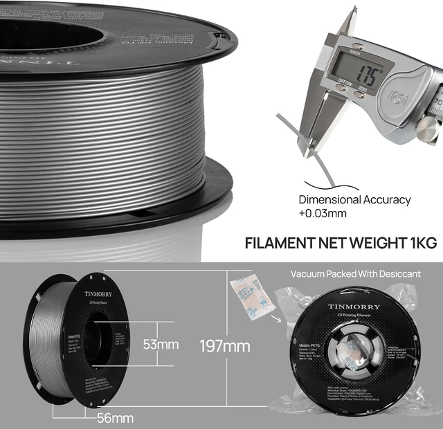 Alt view image 3 of 6 - TINMORRY Metallic PETG Filament 1.75mm, 1 KG, Metallic Silver