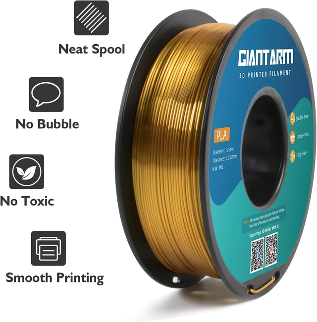 Alt view image 4 of 7 - GIANTARM 3D Printer Filament, Silk Gold Pla Filament, 1Kg(2.2lbs) Spool, 1.75mm Dimension Accuracy +/- 0.03mm, 3D Printing Filament
