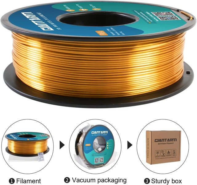 Alt view image 7 of 7 - GIANTARM 3D Printer Filament, Silk Gold Pla Filament, 1Kg(2.2lbs) Spool, 1.75mm Dimension Accuracy +/- 0.03mm, 3D Printing Filament