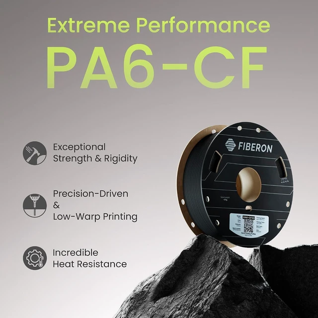Alt view image 2 of 7 - Polymaker Fiberon PA6-CF20 Carbon Fiber Nylon Filament 1.75mm, Black, 0.5kg
