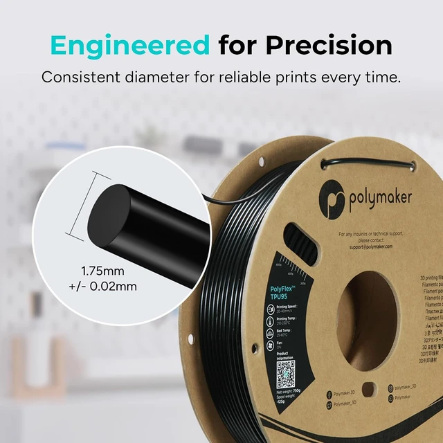 Alt view image 6 of 7 - Polymaker TPU Filament 1.75mm 95A Flexible 0.75kg, Black