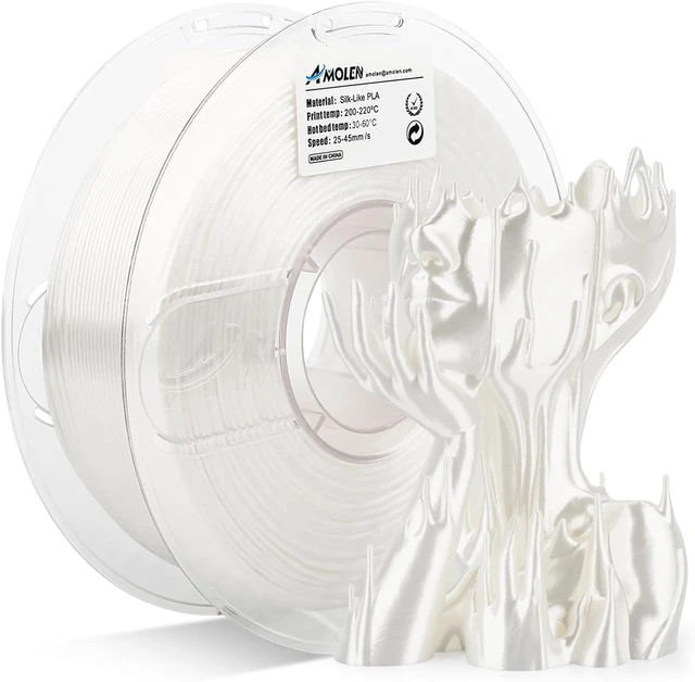 Main image of AMOLEN Silk PLA Filament 1.75mm 3D Printer filaments, Shiny White Filament for 3D Printing, 1kg(2.2lbs) Spool, Compatible with Most Printer(Silk White)
