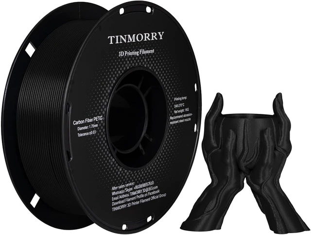 Main image of TINMORRY PETG-CF Carbon Fiber PETG Filament 1.75mm, 1 KG, Black