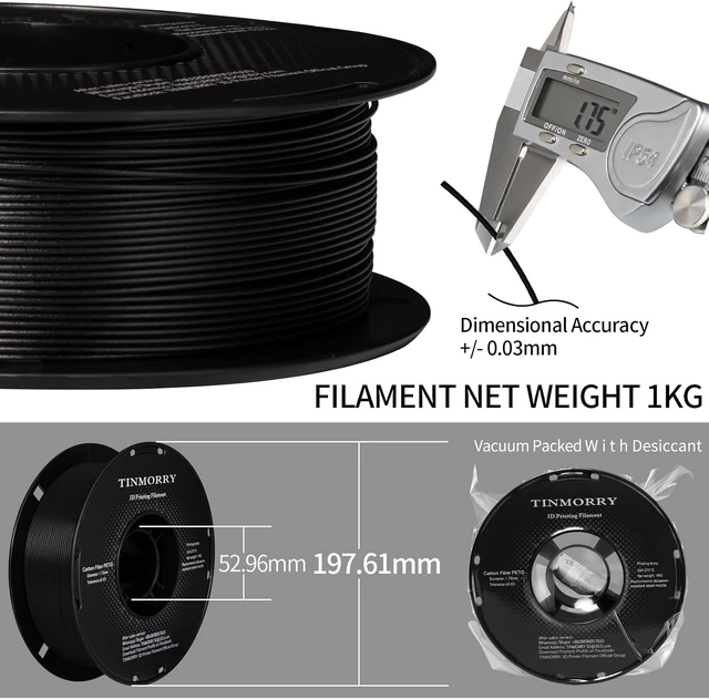 Alt view image 3 of 7 - TINMORRY PETG-CF Carbon Fiber PETG Filament 1.75mm, 1 KG, Black