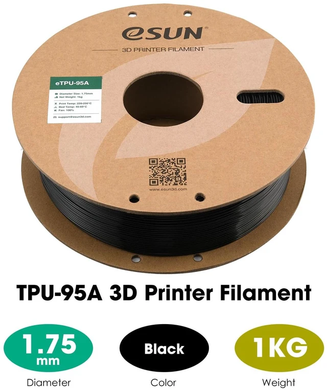 Alt view image 2 of 7 - eSUN TPU 95A Filament 1.75mm, Flexible 3D Printer Filament TPU, Dimensional Accuracy +/- 0.05mm, 1KG Spool (2.2 LBS) 3D Printing Filament for 3D Printers, Black