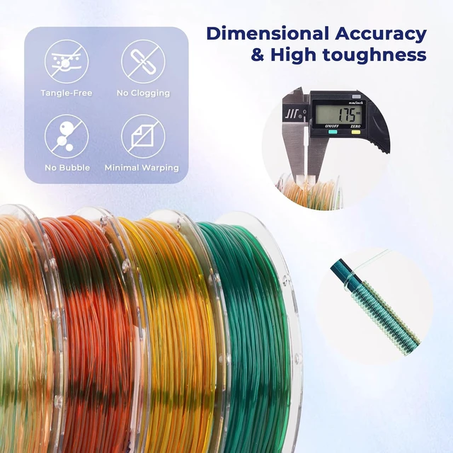Alt view image 5 of 7 - AMOLEN TPU 3D Printer Filament Bundle Transparent Multicolor Rainbow 200gX4